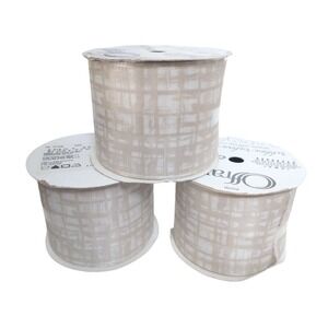Offray 2.25" x 9' Tan & White Plaid Single Faced Satin Ribbon Lot Of 3